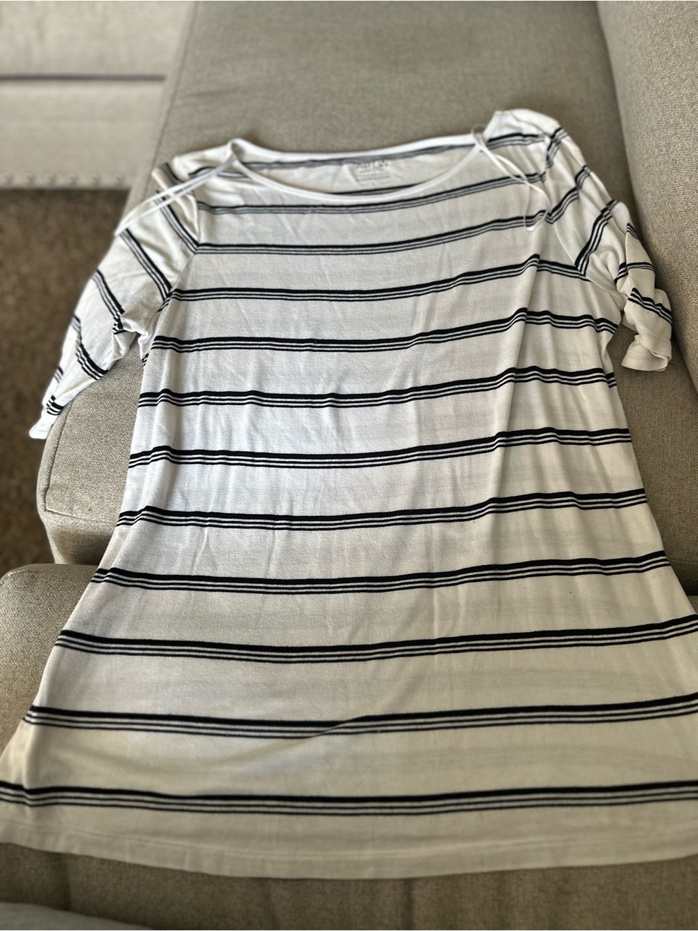 Apt. 9 White and Black Striped Short Sleeve Tee